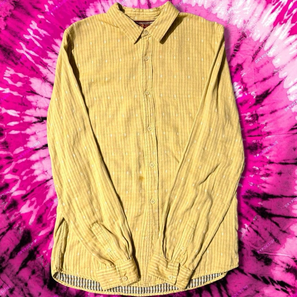7 FOR ALL MANKIND STRIPPED BLEACH DYE FLANNEL BUTTON UP YELLOW MEDUIM